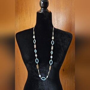 Vintage Long- Faux Mother Of Pearl and Turquoise Colors